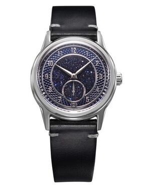 ZELOS Nova 37mm Black Leather Watch with Sparkle Aventurine dial manual wind